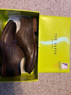 Ted Baker Brown Leather Brogue Oxfords with Purple Laces